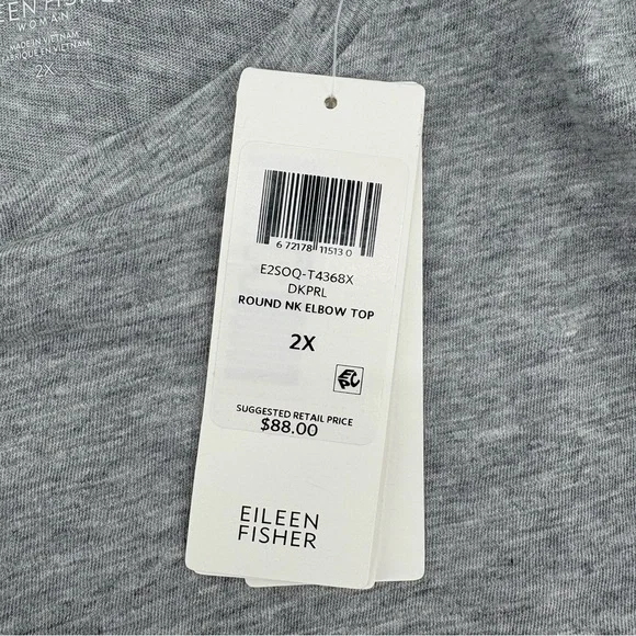 Eileen Fisher sz 2X Dark Pearl Gray Organic Cotton Elbow-Sleeve T-Shirt Dark New - Picture 7 of 12